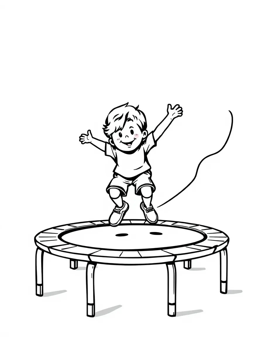 (sports) A child a trampoline with a happy bounce