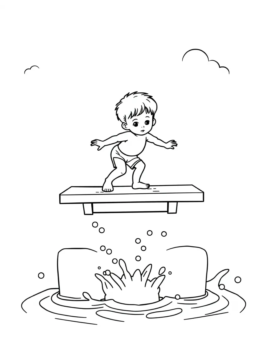 (sports) A child a diving board with a splash
