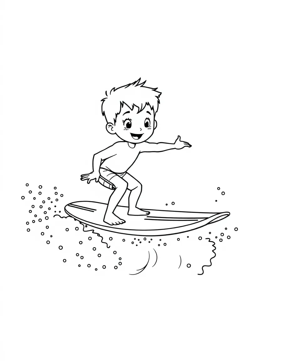 (sports) A child a surfboard riding a friendly wave