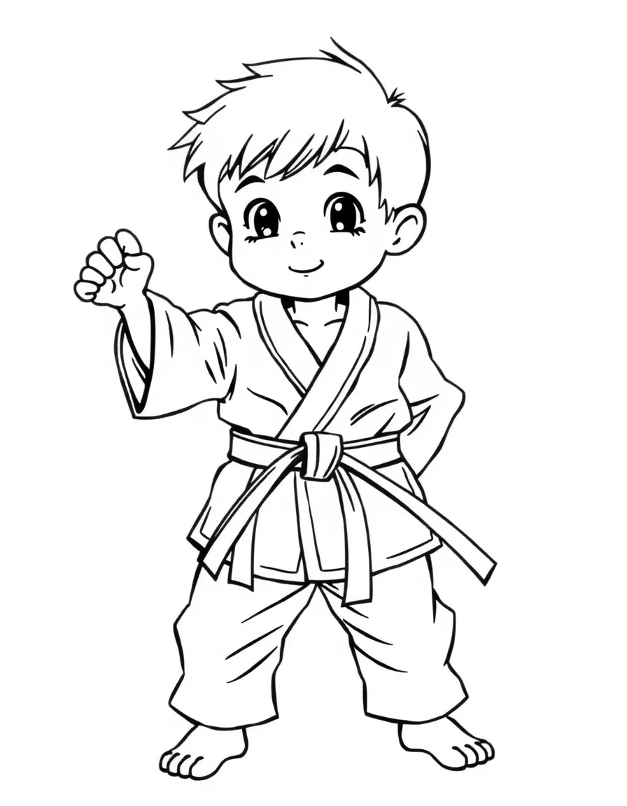 (sports) A child a karate belt tied in a bow