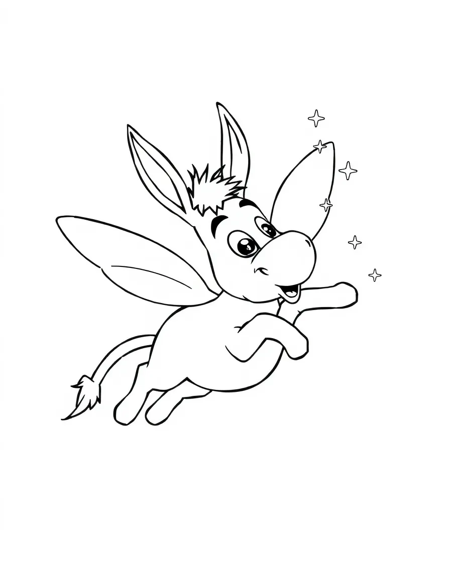 (movie characters) Donkey flying with fairy dust.