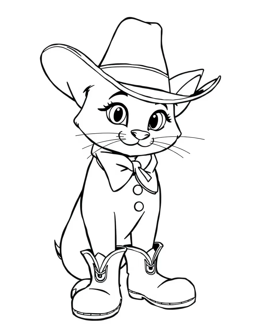 (movie characters) Puss in Boots wearing a hat and boots.