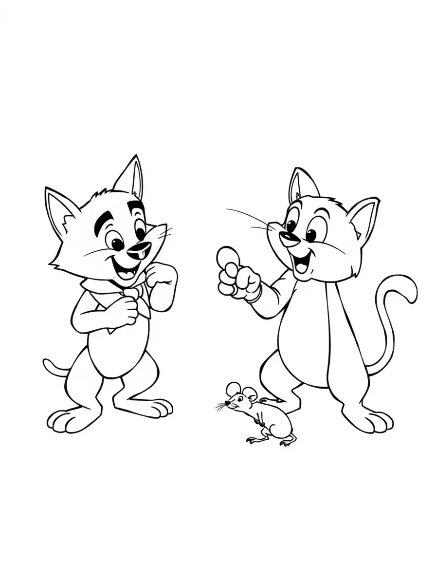 (movie characters) Puss in Boots trying to catch a mouse.