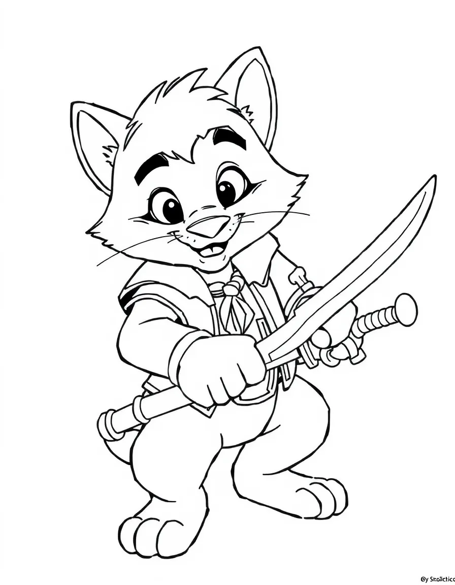 (movie characters) Puss in Boots sharpening his sword.