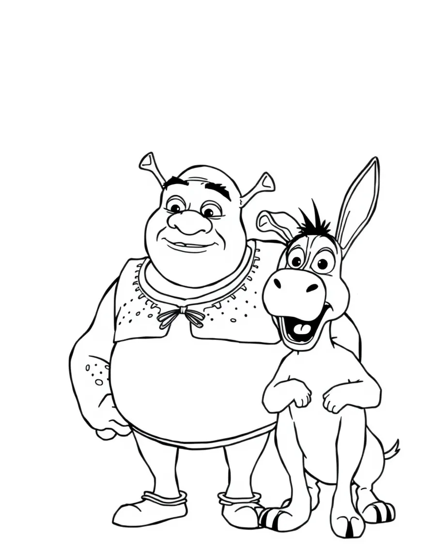 (movie characters) Shrek and Donkey looking surprised.