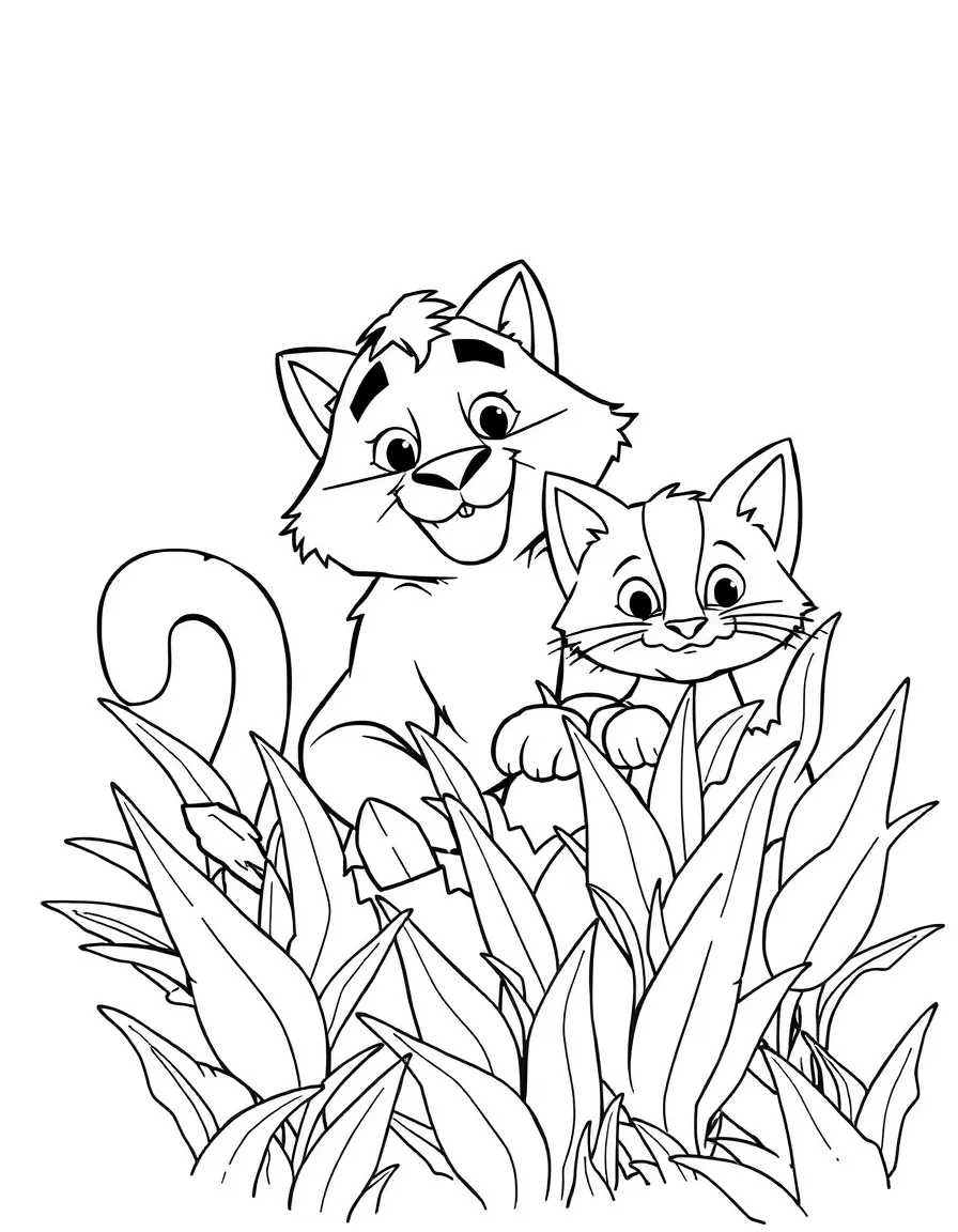 (movie characters) Puss in Boots hiding in a bush.