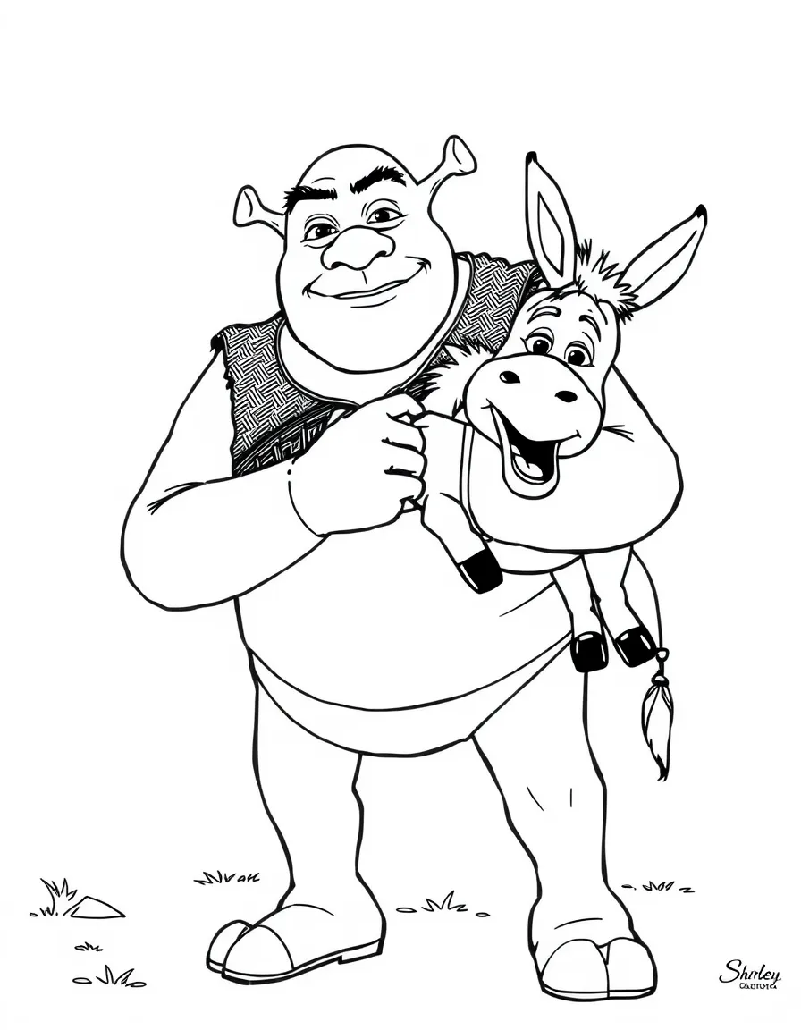 (movie characters) Shrek carrying Donkey.
