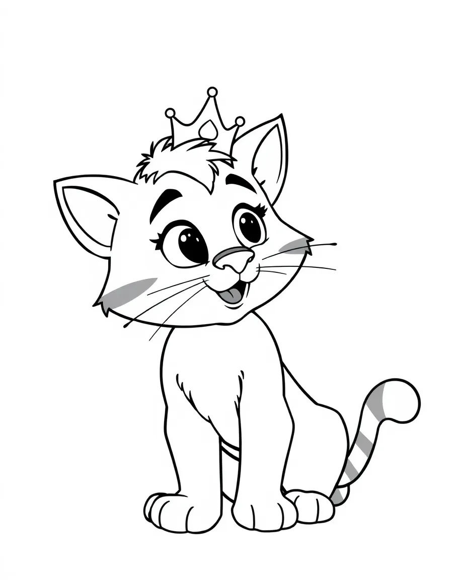 (movie characters) Puss in Boots wearing a tiny crown.
