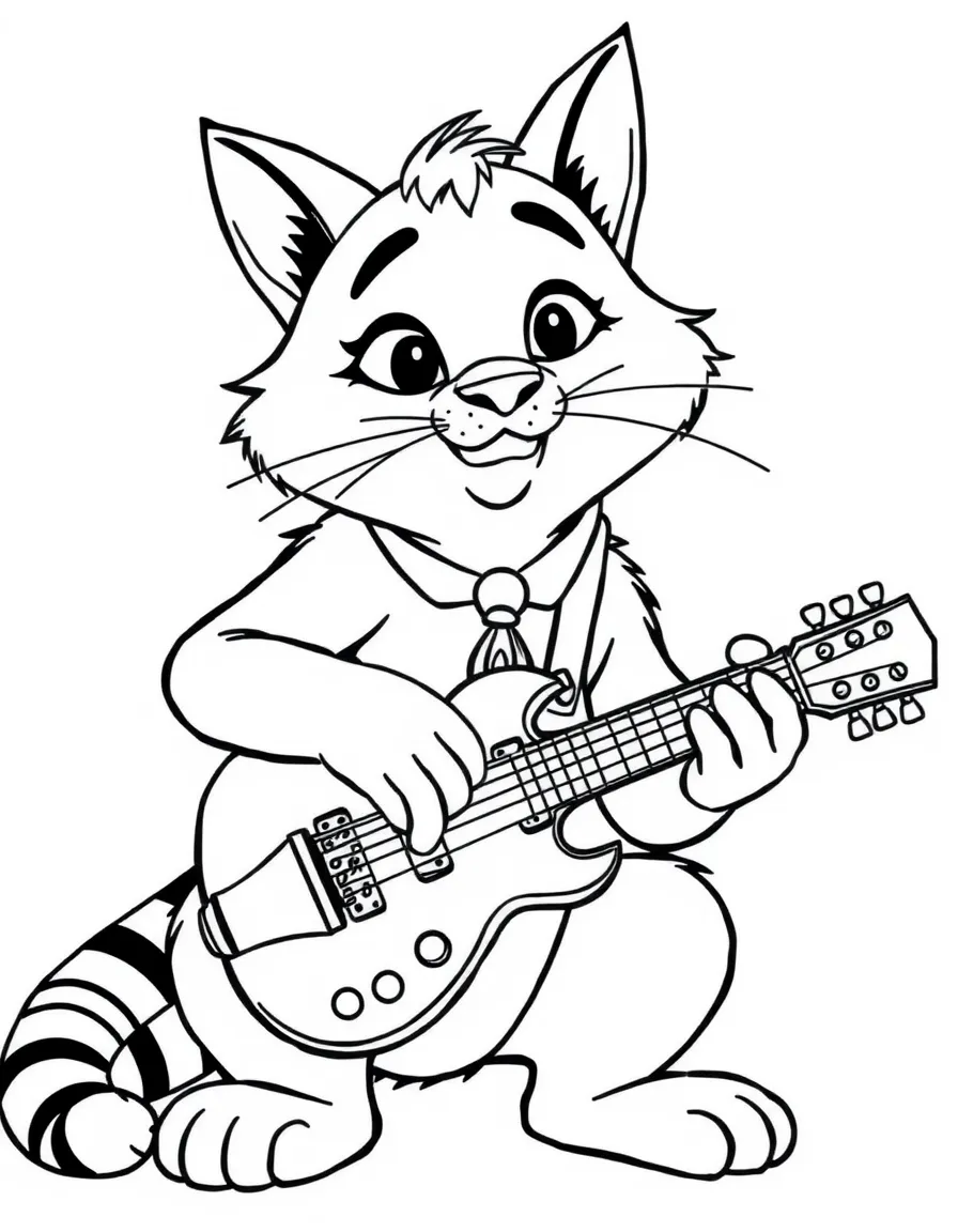 (movie characters) Puss in Boots playing a guitar.