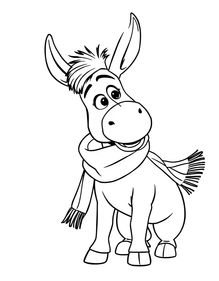 (movie characters) Donkey wearing a scarf.