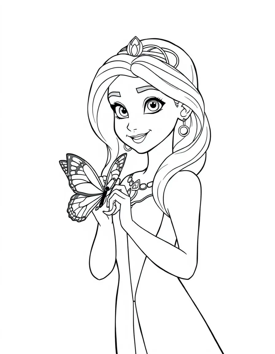 (movie characters) Fiona with a butterfly on her finger.