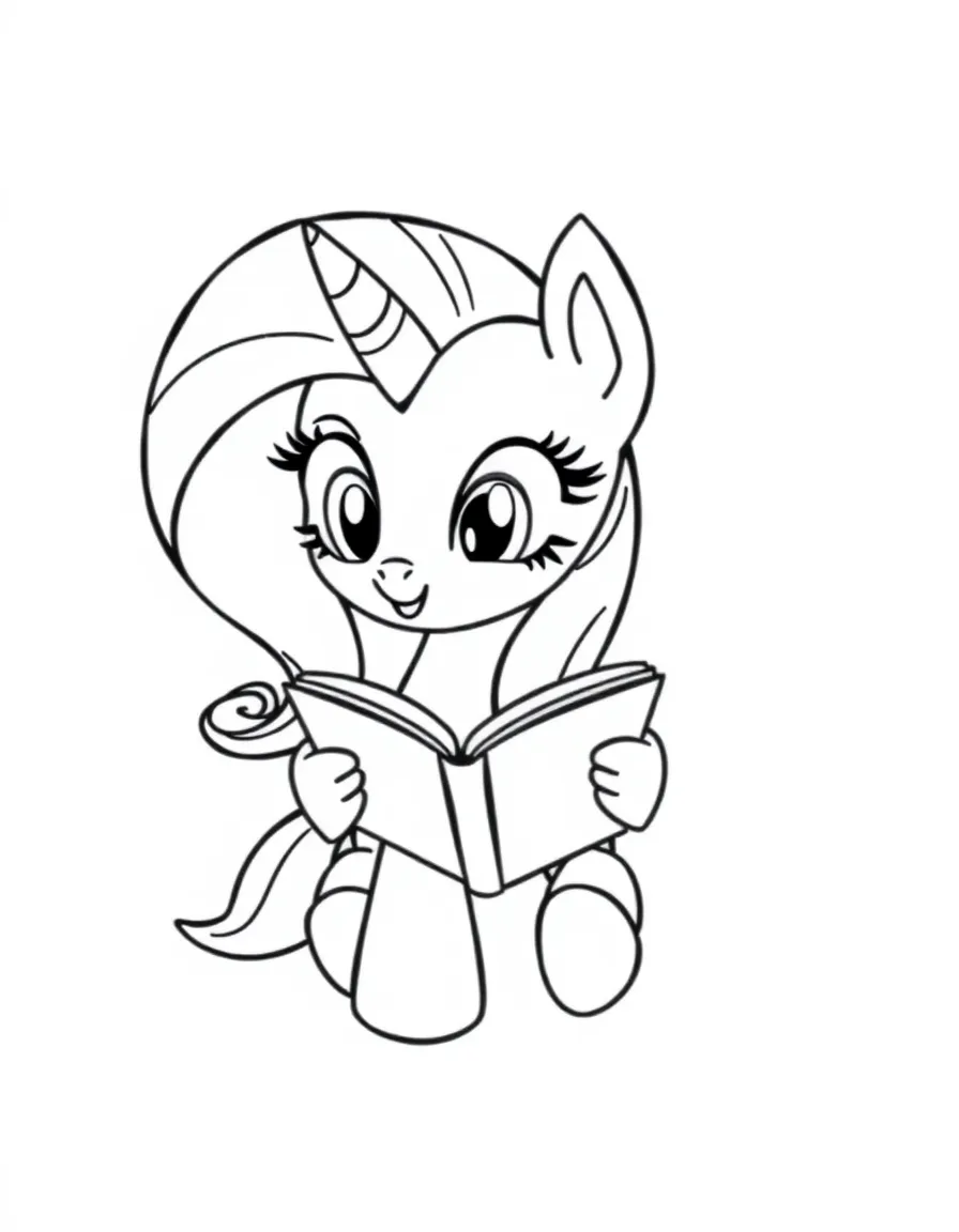 A simple outline of Twilight Sparkle reading a book.
