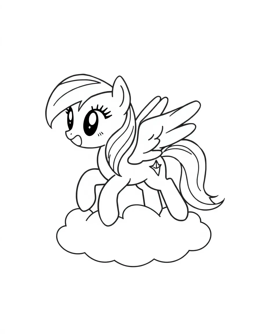 A simple outline of Rainbow Dash flying through a cloud.