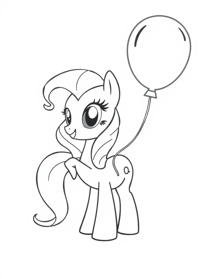 A simple outline of Pinkie Pie holding a balloon.
