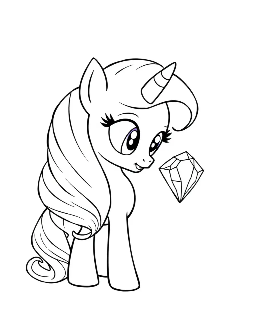 A simple outline of Rarity admiring a gem.