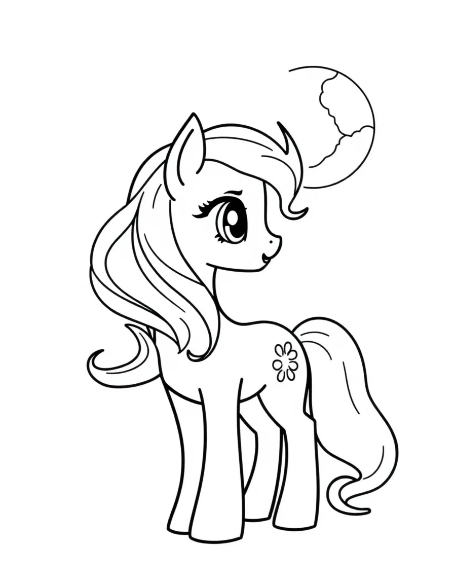 A simple outline of Princess Luna looking at the moon.