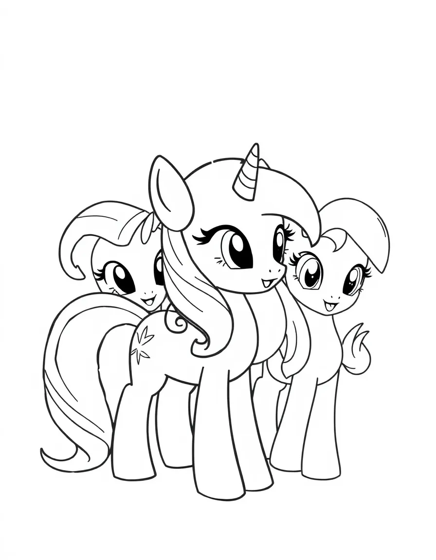 A simple outline of Twilight Sparkle with her friends.