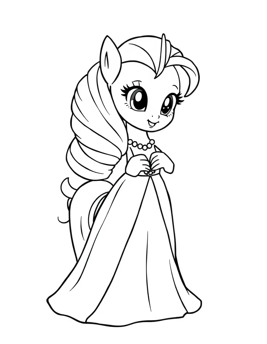 A simple outline of Rarity designing a dress.