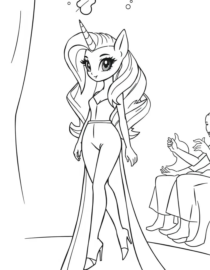 A simple outline of Rarity at a fashion show.