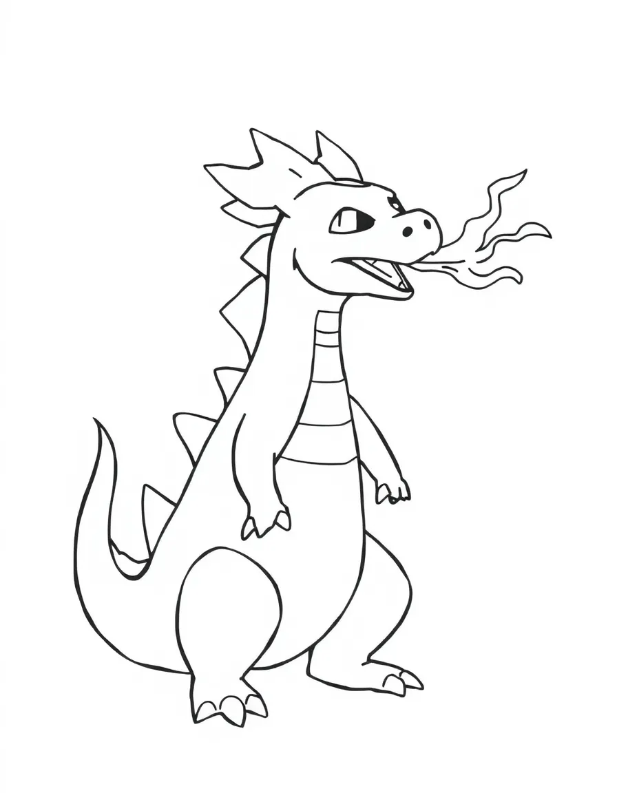 A simple outline of Spike breathing fire.