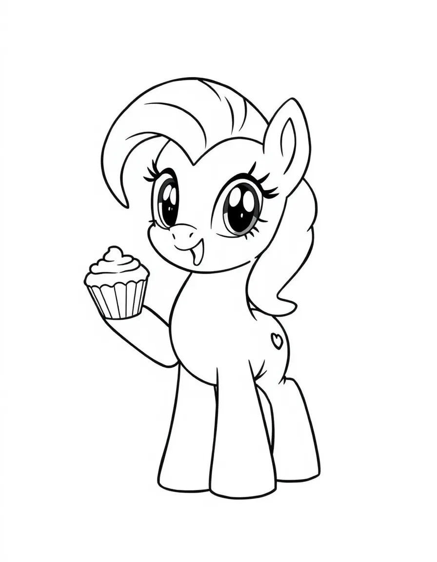 A simple outline of Pinkie Pie offering a cupcake.