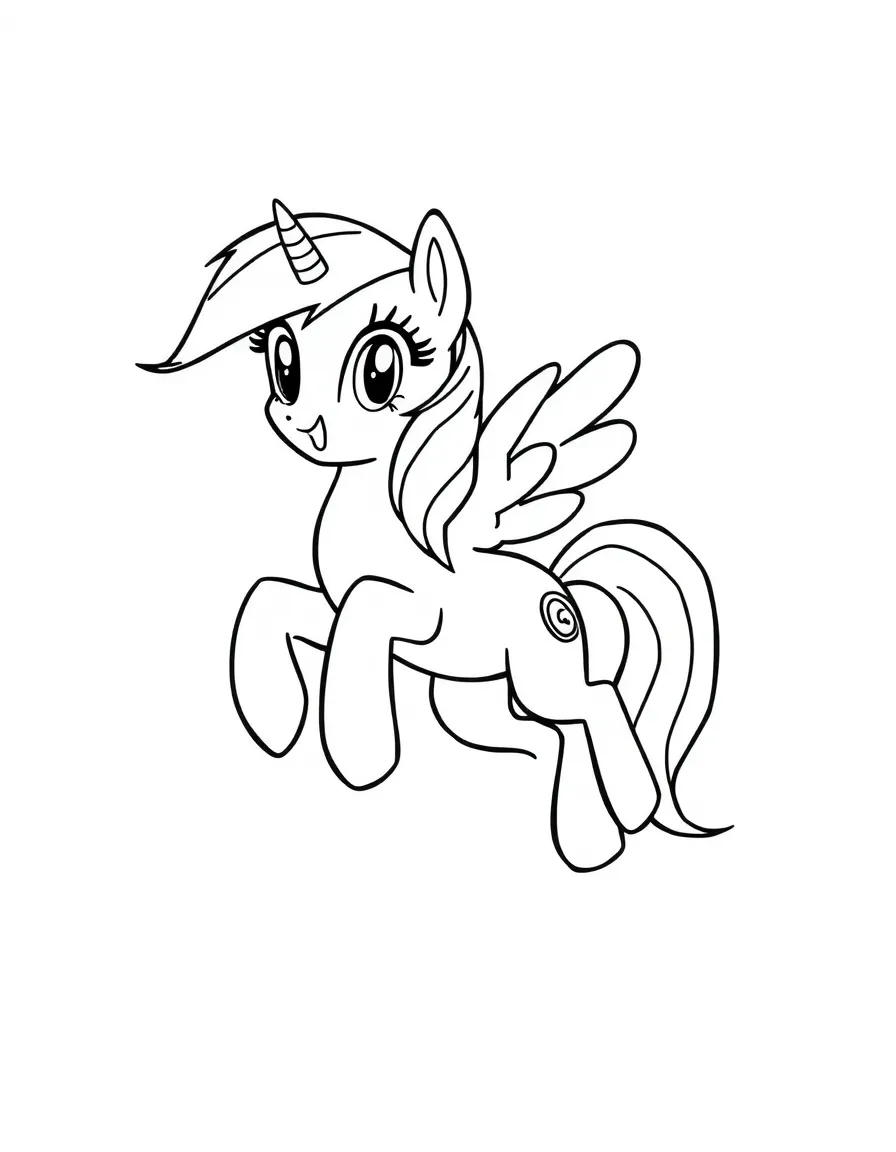 A simple outline of Rainbow Dash doing a trick.