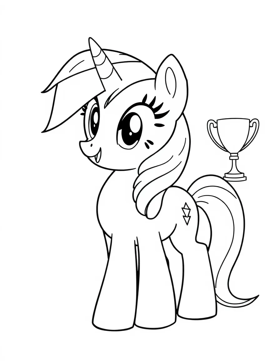 A simple outline of Rainbow Dash with a sports trophy.
