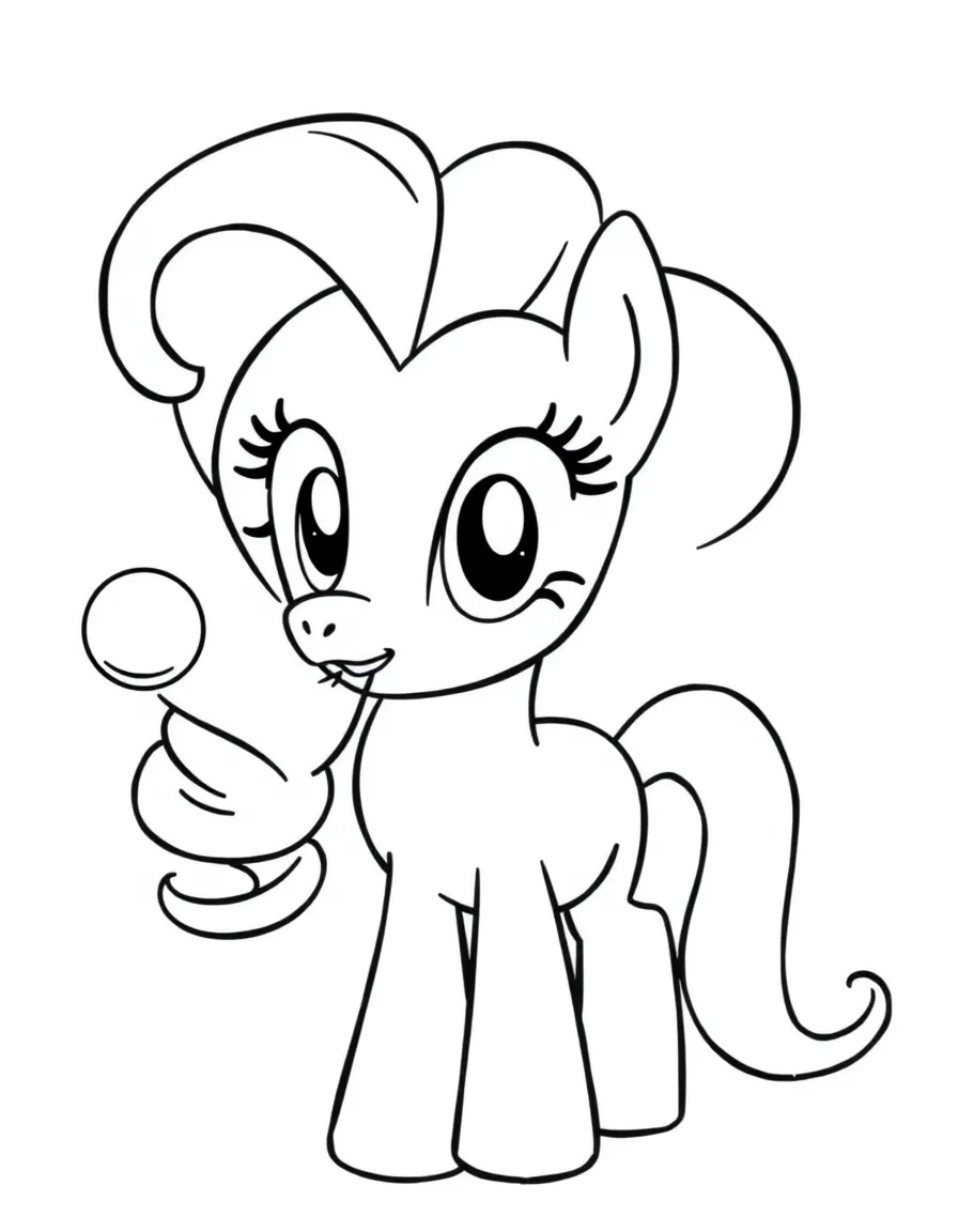 A simple outline of Pinkie Pie blowing bubbles.