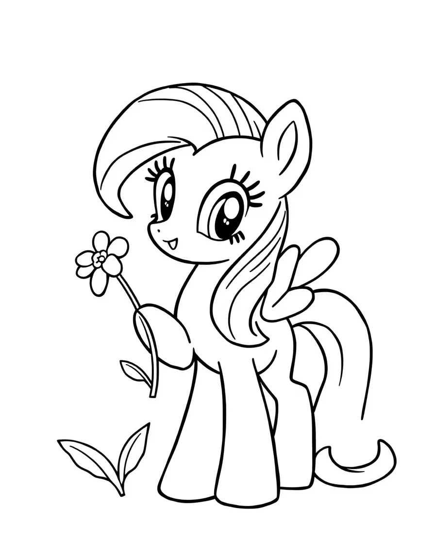A simple outline of Fluttershy holding a flower.