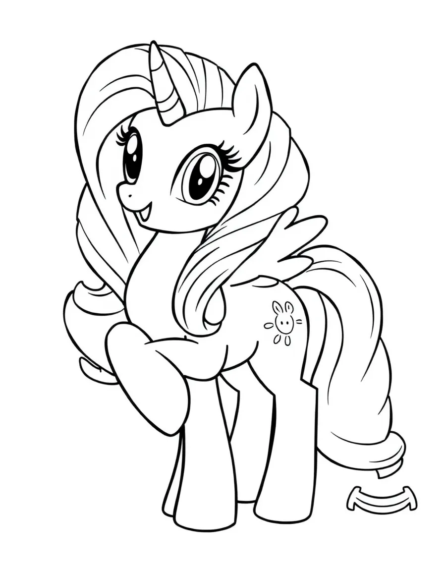 A simple outline of Rarity posing for a picture.
