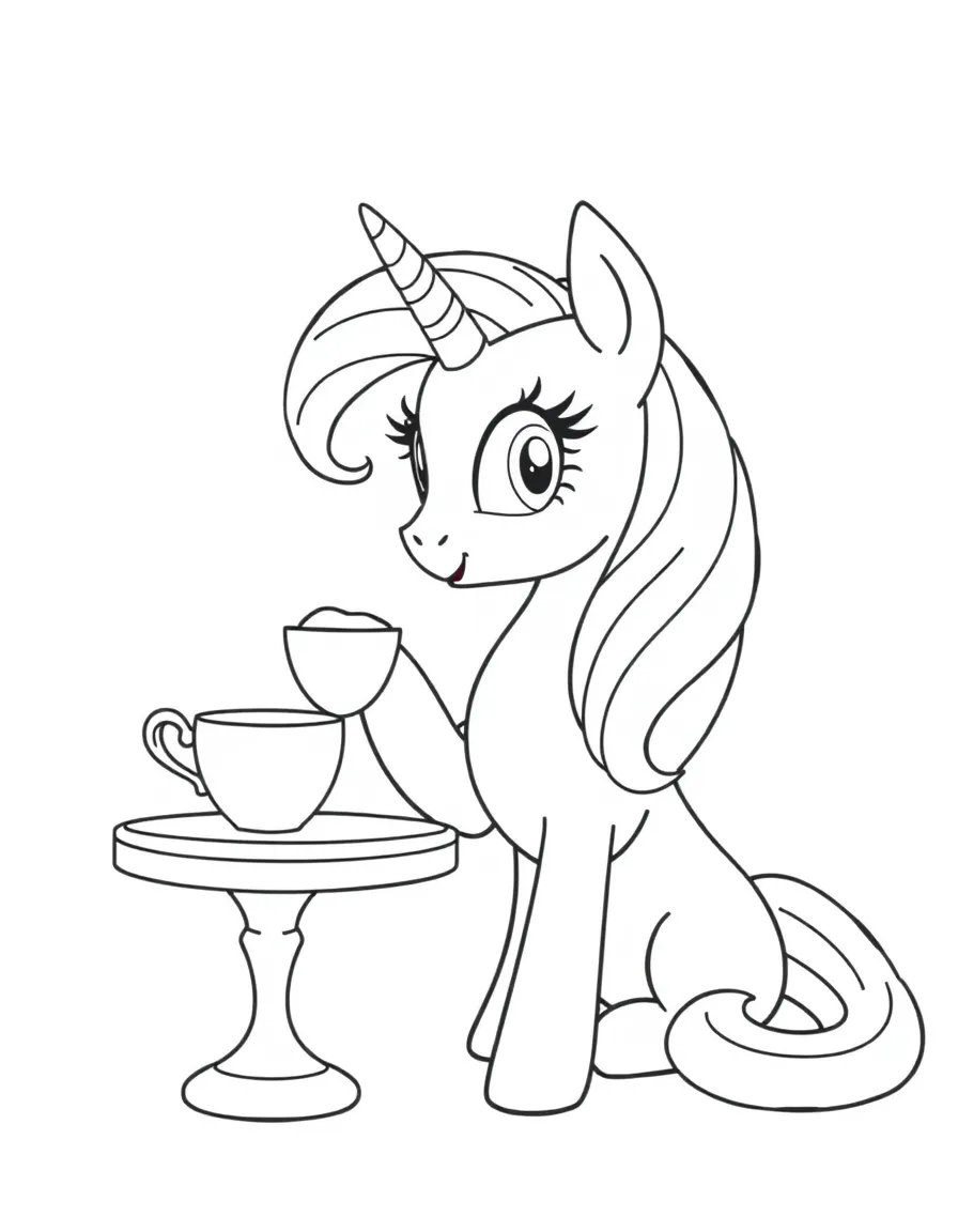 A simple outline of Princess Celestia enjoying tea.