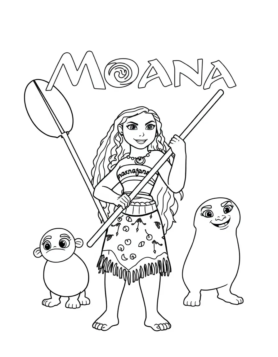 (characters in movie "Moana") Moana with her oar.