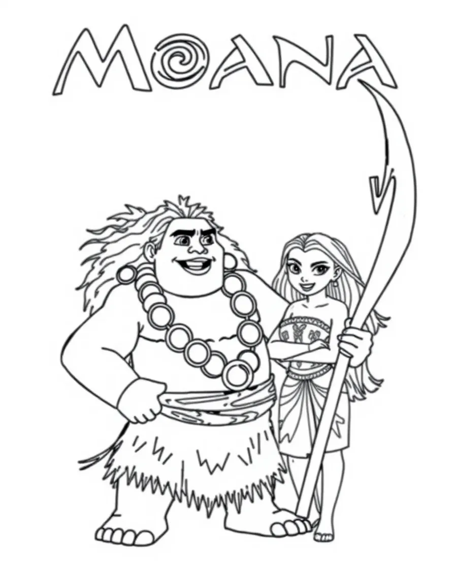 (characters in movie "Moana") Maui with his fishhook.