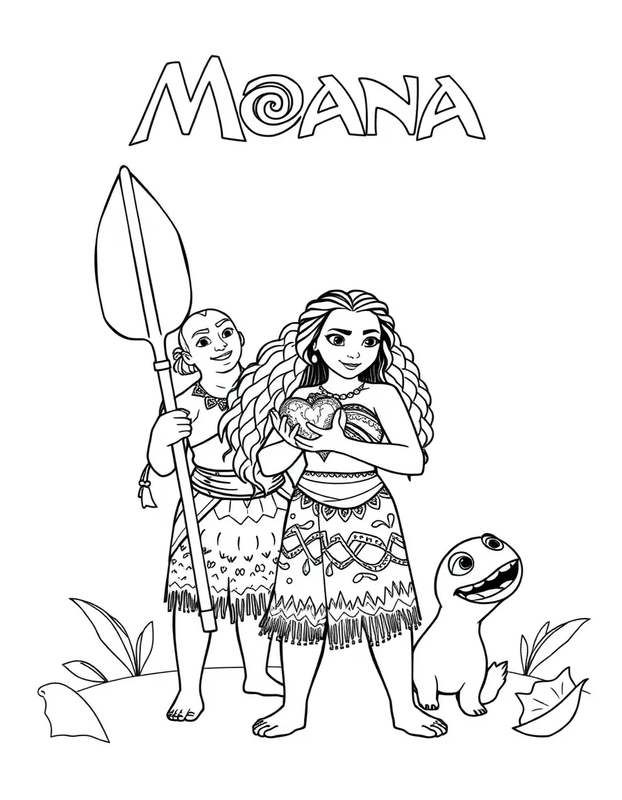 (characters in movie "Moana") Moana finding the Heart of Te Fiti.