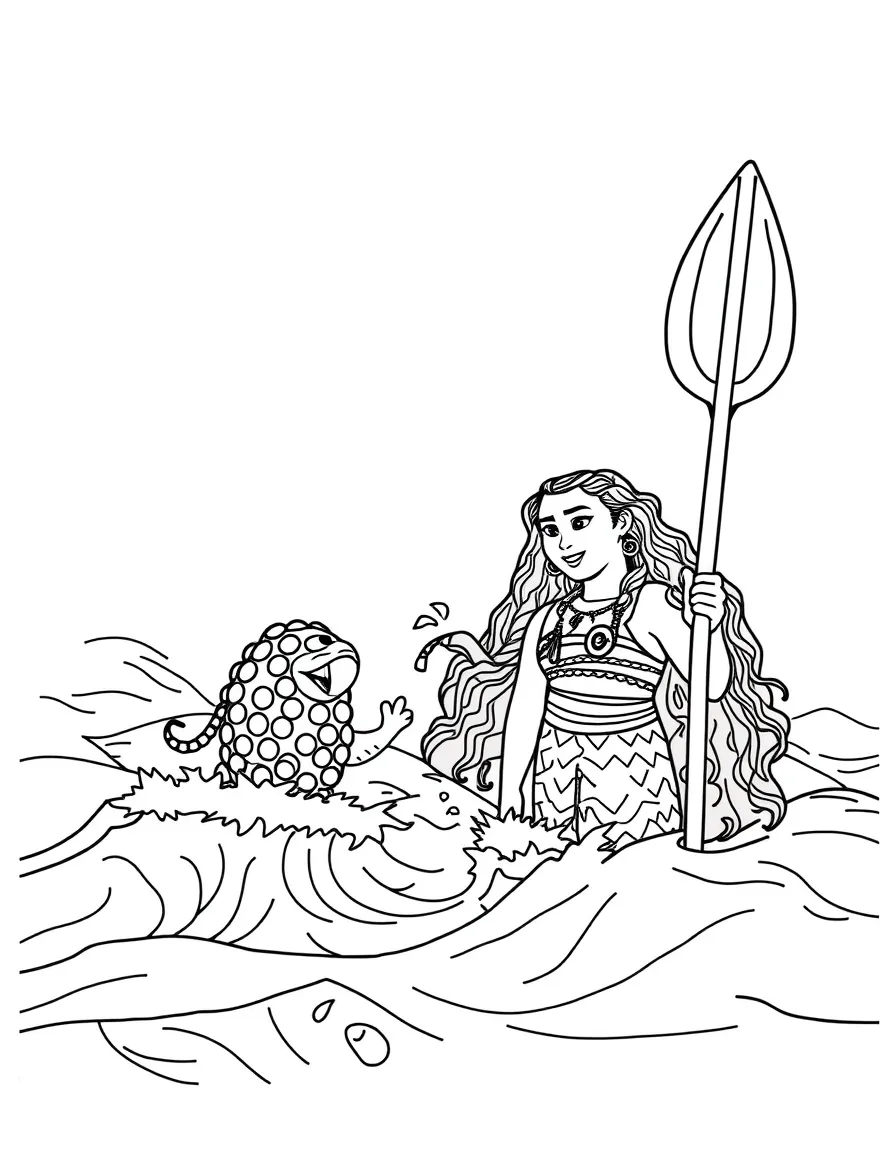 (characters in movie "Moana") The ocean waving to Moana.