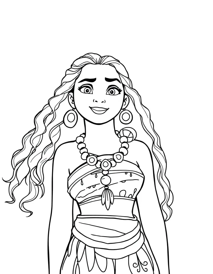 (characters in movie "Moana") Moana wearing her necklace.
