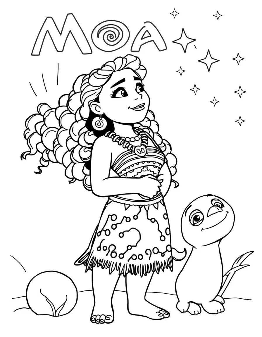 (characters in movie "Moana") Moana looking at the stars.