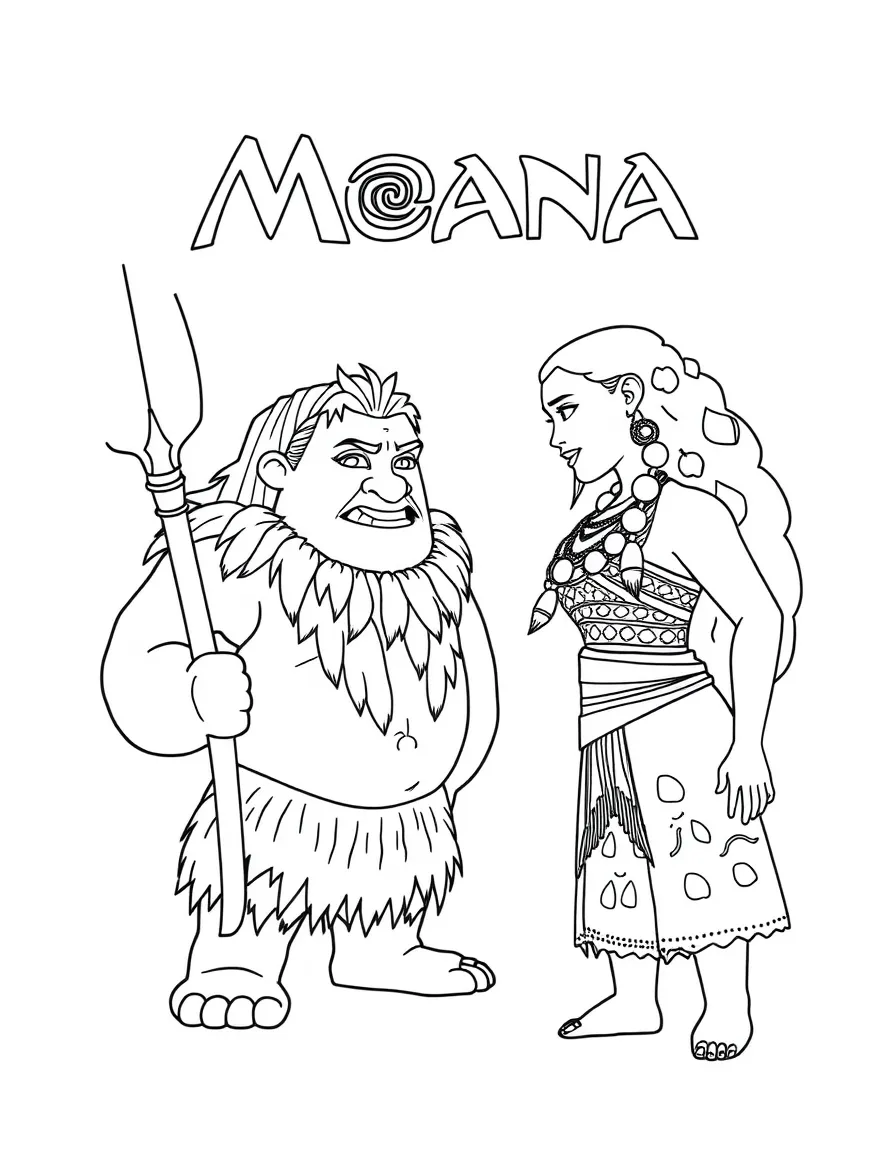 (characters in movie "Moana") Moana facing Te Kā.