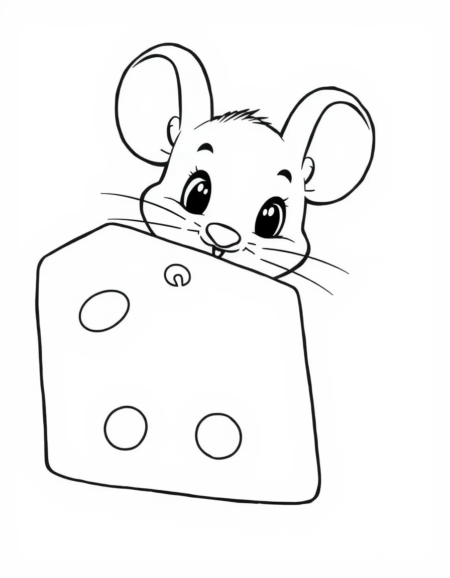 A shy mouse hiding behind cheese.