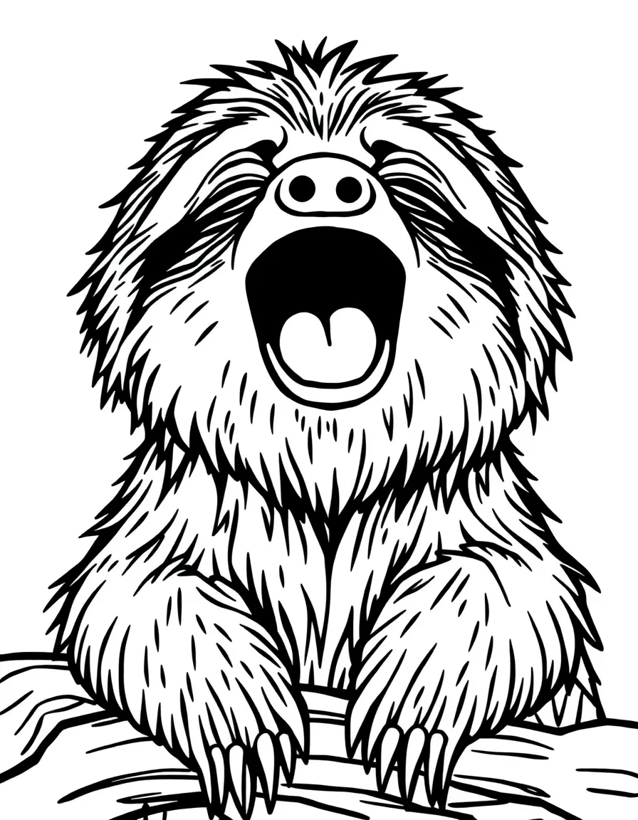 A bored sloth yawning.