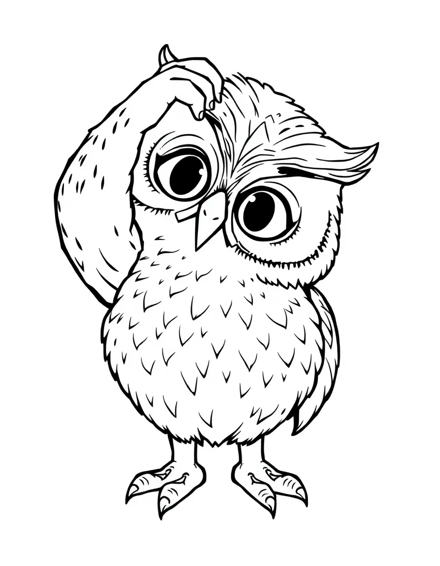 A confused owl scratching its head.