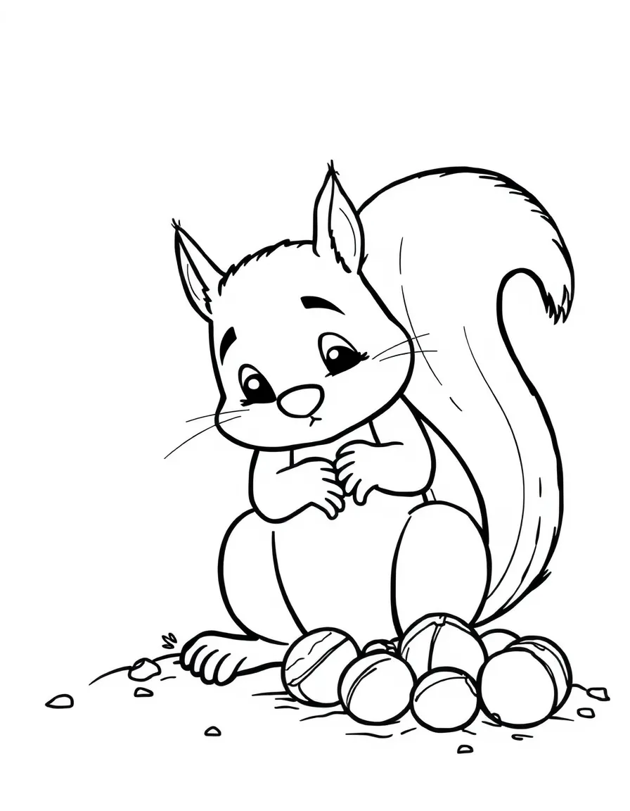 A worried squirrel burying nuts.