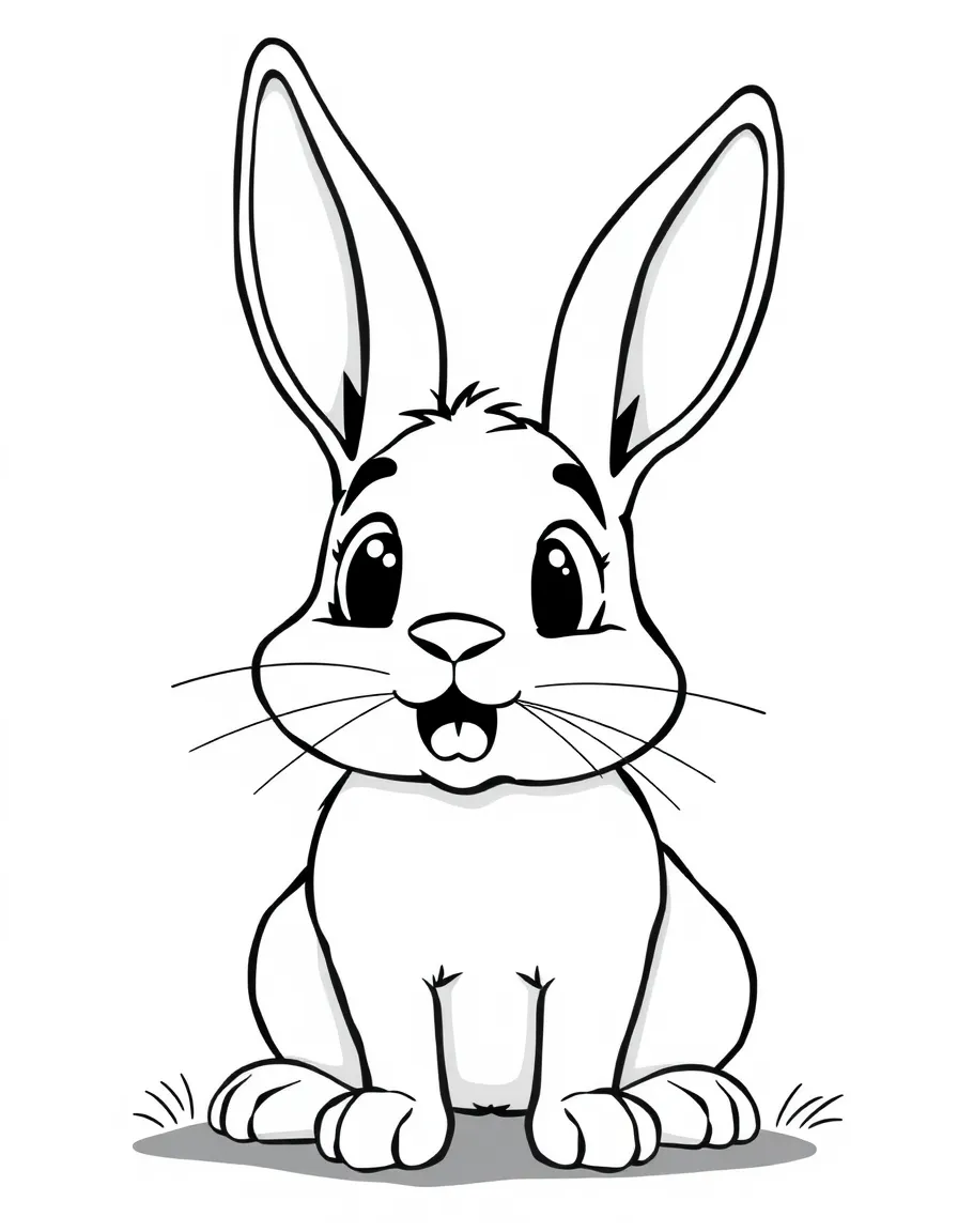 A surprised rabbit with ears perked up.