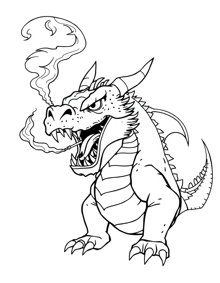 An angry dragon breathing smoke.