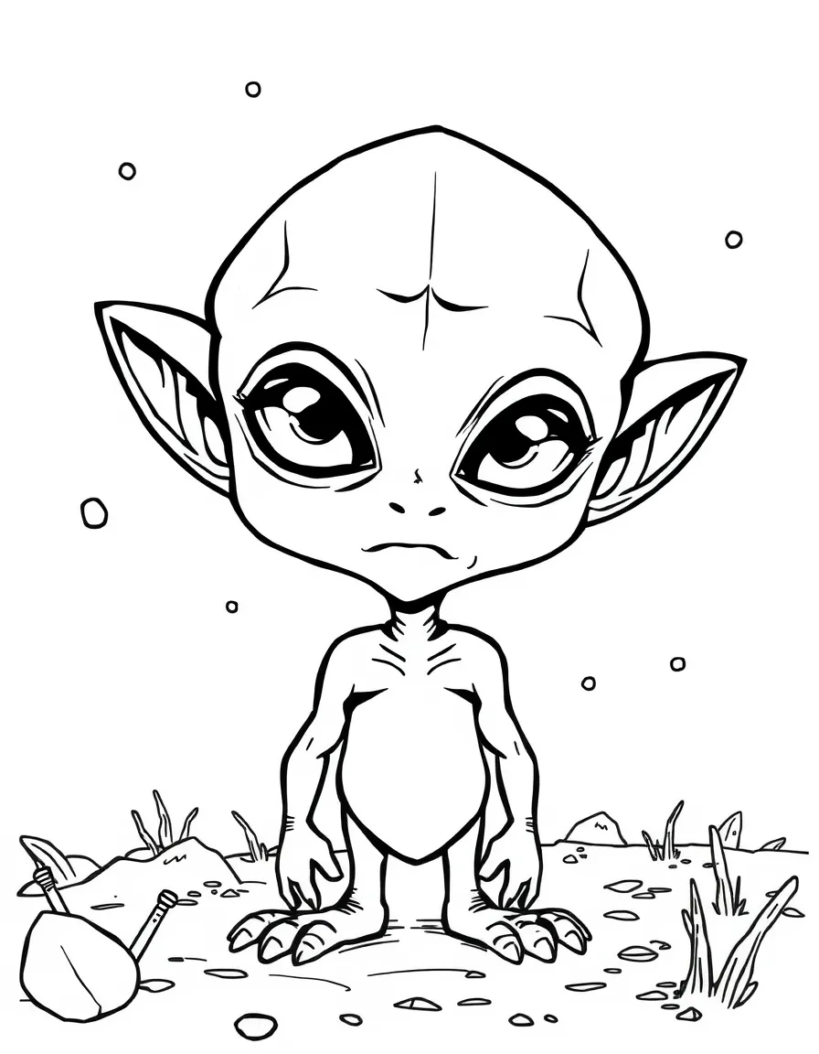 A confused alien looking around.