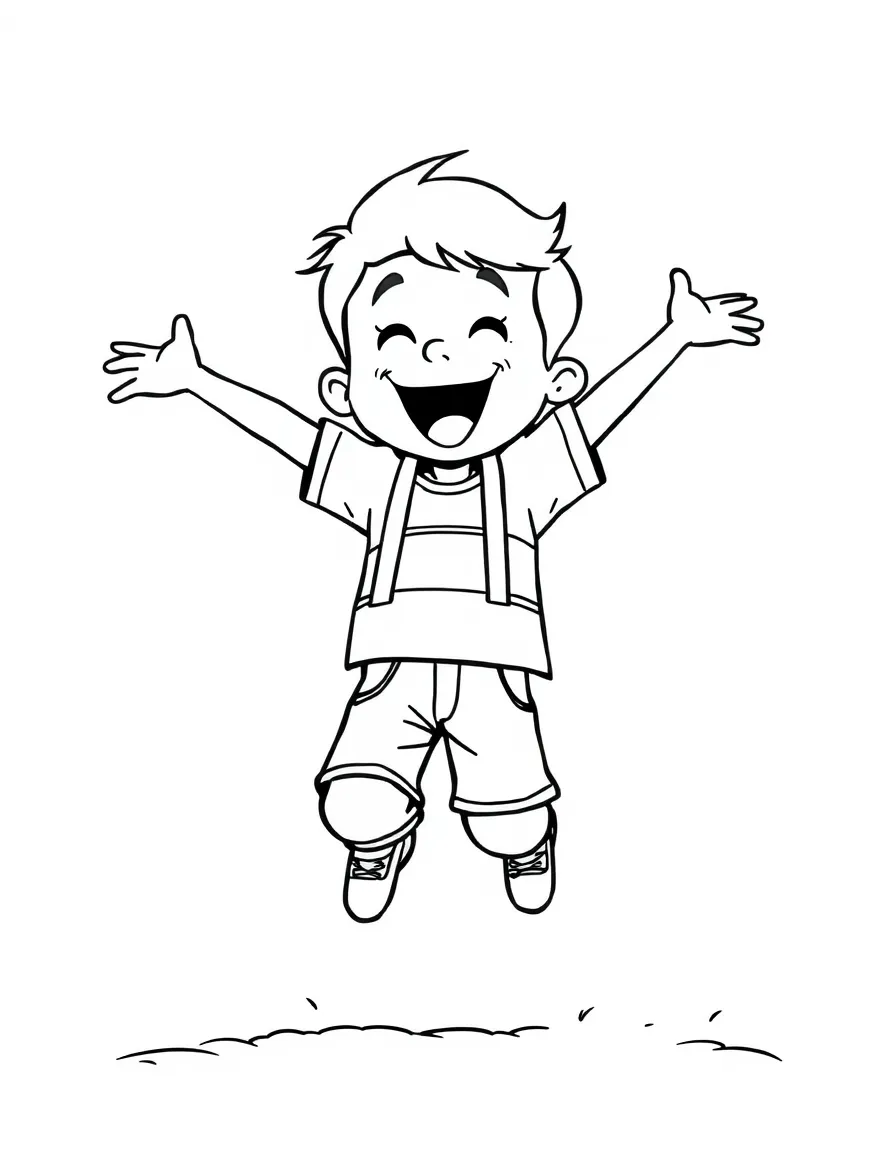 A happy boy jumping for joy.