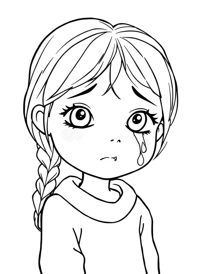 A sad girl with a tear on her cheek.