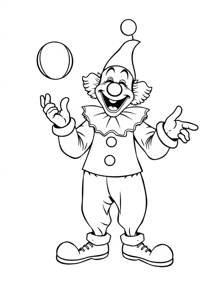 A laughing clown juggling.