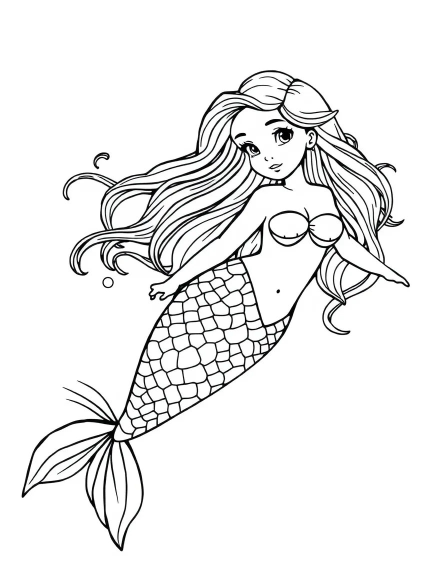 A calm mermaid swimming gracefully.