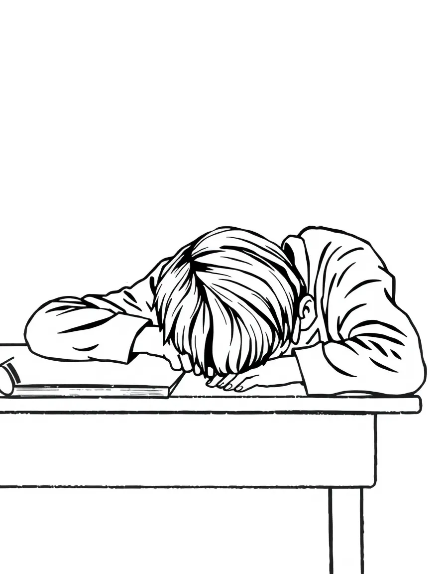 A bored student resting head on desk.